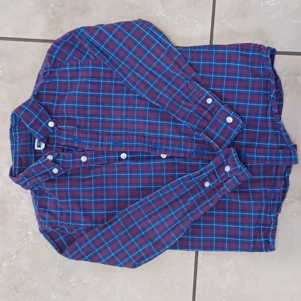 Janie And Jack Red, Purple, And Blue Plaid Button-Up Kids Shirt, Size 6